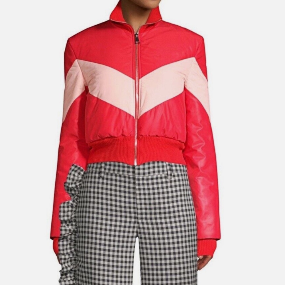 Maggie Marilyn Red Cropped Puffer Chevron Jacket Size M